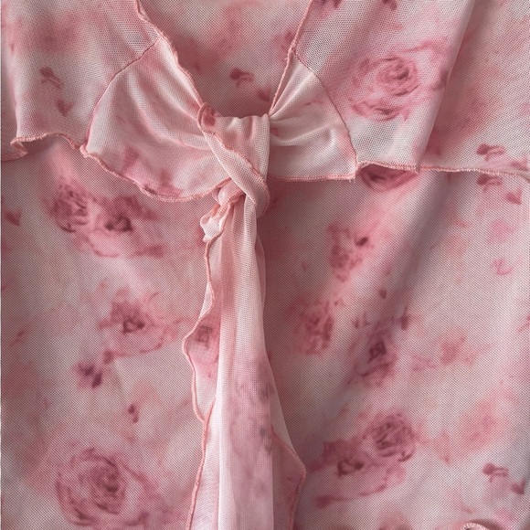 Light Pink Floral Tie-Front Blouse - Picture 5 of 8